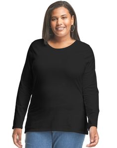 Hanes 长袖女式 T 恤，正是我的尺码| <seo：商店名称/> --- Just My Size by Hanes Long-Sleeve Women's Tee| <seo: StoreName/> Basic Long Sleeve Top For Layering, Basic Long Sleeve T-shirt For Layering, Basic Cotton Long Sleeve Top For Layering, Comfy Sweats, Plus Size Tees, Just My Size, My Size, Tunic Length, Plus Size Shirts