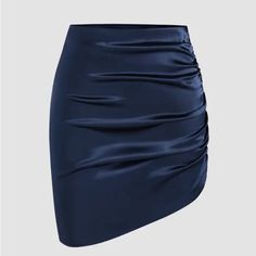 Gorgeous Never Work Shirt W/ Zip On Side - Rouched Side For Asymmetrical Look- Bodycon#Silky #Skirt #Y2k Navy Blue Satin Skirt, Blue Satin Skirt, Cider Dresses, Silky Skirt, Ruched Mini Skirt, Mini Pleated Skirt, Green Mini Skirt, Blue Mini Skirt, Womens Mini Skirts