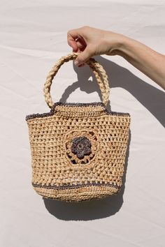 Handmade crochet bag made with 100% natural biodegradable raffia.Perfect straw basket to achieve that French it-girl look. Gorgeous elegant raffia bag, ideal design for everyday use, shopping, beach days or going out. Natural product, and truly ethically made in Europe.    Size Height - approx. 18 cm Width  - approx. 22 cm Handle drop - 12 cm   As this is 100% natural product made from plant fibres, there might be minimal variations in colour and size between individual items   Please keep the bag away from fire. Care The bag can be ironed on a medium setting if it loses it shape. Just press gently with your iron on the inside of the bag. Spring Crochet Bag With Handles In Natural Color, Eco-friendly Beige Crochet Bag With Top Handle, Eco-friendly Beige Crochet Top Handle Bag, Natural Straw Crochet Bag With Round Handle, Top Handle Natural Bucket Bag For Market, Natural Top Handle Bucket Bag For Market, Handmade Natural Crochet Top Handle Bag, Eco-friendly Crochet Bucket Bag With Bamboo Handle, Eco-friendly Crochet Bag With Bamboo Handle