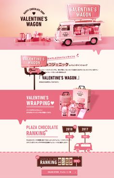 valentine's day food truck with pink and white stripes