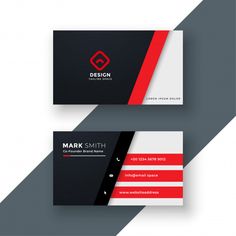 two business cards with red and black stripes