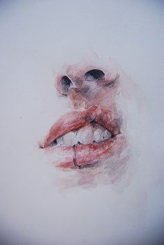 a drawing of a woman's face with her mouth open and tongue hanging out