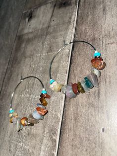 Precious stone and turquoise beaded hoops Bohemian Turquoise Hoop Earrings With Natural Stones, Bohemian Hoop Earrings With Natural Stones, Bohemian Hoop Earrings With Natural Stones For Jewelry Making, Multicolor Hoop Earrings With Natural Stones, Adjustable Bohemian Gemstone Hoop Earrings, Cedar Rapids, Dec 30, Beaded Hoops, Jewelry Earrings Hoops