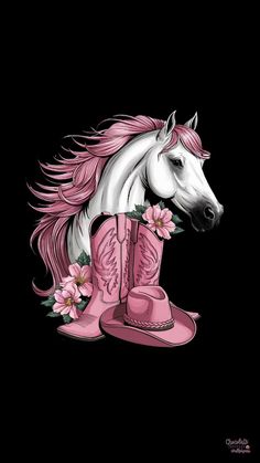 a white horse with pink boots and flowers