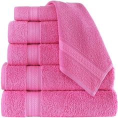 six pink towels stacked on top of each other