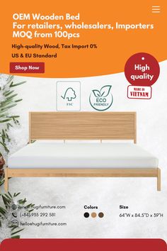 an advertisement for a bed that is made from wood