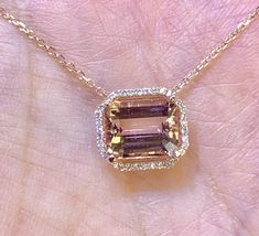 "Beautiful and classy Morganite and Diamond Necklace Set with a very pretty peachy color Morganite Gem. The cut is very nice. The diamonds are white and sparkling. The chain is adjustable from 20\" to 18\" to 16\". Easy Adjust according to your style. Great piece to wear and layer with other. Natural 10x8mm emerald cut Morganite 2.60 carats Clarity: VS Eye clean stone, no visible inclusion Natural Round Brilliant Cut Diamonds total 0.20 carats Clarity: SI Color: G 14K Rose gold chain with adjust Luxury Cutdana Pendant Necklaces, Luxury Gift Kundan Necklace With Rose Cut Diamonds, Luxury Kundan Necklace With Rose Cut Diamonds, Luxury Faceted Rose Gold Necklaces, Luxury Rose Cut Diamond Kundan Necklace As Gift, Diamond Necklace Wedding, Morganite Pendant, Necklace Emerald, Rose Gold Morganite