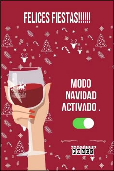 a woman holding a glass of wine in her hand with the caption felices fiestas