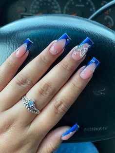 Blue Chrome Nails, Royal Blue Nails, Blue Acrylic Nails, Smink Inspiration, Colored Acrylic Nails