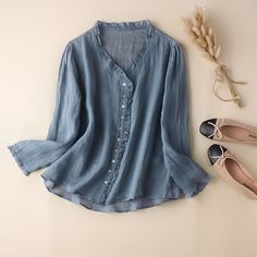 Women's Spring Summer Blouse Top Cotton Linen Solid Long Sleeve V-Neck Shirt Top Spring Cotton V-neck Top, Casual V-neck Long Sleeve Top With Relaxed Fit, Casual Non-stretch Button-up Top, Cotton V-neck Shirt In Solid Color, Casual Solid Color V-neck Long Sleeve Top, V-neck Blouse For Layering, Casual Solid Color V-neck Shirt, V-neck Solid Color Summer Blouse, Solid Color V-neck Blouse For Summer