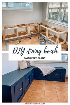 the kitchen is being remodeled with blue cabinets