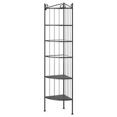 a tall metal shelf with three shelves on each side, and two smaller shelves below