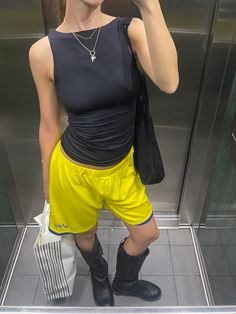 Lower East Side Fashion, Biker Boots Outfit, Coachella 2024, Adidas Short, Lower East Side, Adidas Outfit, Adidas Shorts, Aesthetic Outfit, Biker Boots