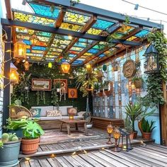 Butcherblock Countertops, Deck Railing Ideas, Hippie Garden, Railing Ideas, Boho Outdoor, Deck Railing, Boho Garden, Artsy Style, Ceiling Ideas