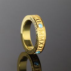 "Roman Numeral Class Ring , Graduation Ring , High School Class Ring , Graduation gift. Fully customizable roman numeral ring in memory of your graduation. Specs: * Solid, heavy body ✔️ * Unisex use , for men and for women. * Ring Face width: ± 7 mm , 6 mm , 5 mm * Ring weight : ± 10 gr , 8 gr , 7 gr * Ring material : 925 sterling silver (stamped) Personalization : * Your graduation year on ring face with roman numerals. * Top side : School name. * Bottom side : Surname * Inside engraving Name a Luxury Jewelry Ring Detail For Gift, Luxury Gold Diamond Ring With Birthstone, Symbolic Gold Diamond Ring Gift, Symbolic Gold Diamond Ring As Gift, Gold Diamond Ring Gift, Symbolic Engraved Gemstone Ring As Gift, Anniversary Gold Engraved Ring With Gemstone, Luxury Gold Couple Rings As Gift, Luxury Hallmarked Sapphire Ring As Gift