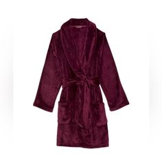 Victoria's Secret Burgundy Short Cozy Robe New Sleep Lingerie, Black Satin Robe, Short Gown Dress, Short Kimono Robe, Silky Robe, Lingerie Shorts, Soft Robes, Lace Trim Shorts, Satin Kimono