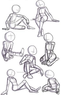 some sketches of people sitting on the ground