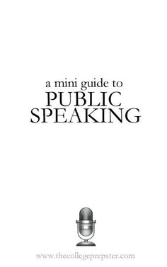 a microphone with the words a mini guide to public speaking written in black and white