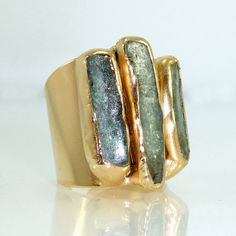 Kyanite Ring, Raw Gemstones Ring, Cocktail Ring, 24K Gold Adjustable Wide  Band Ring, Gold ring, Statement Kyanite Ring, By Inbal Mishan. Kyanite Ring, Hippie Rings, Raw Gemstone Ring, Wide Band Ring, Ringe Gold, Gemstone Jewelry Handmade, Raw Gemstones, Ring Gold