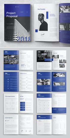 an open brochure is shown in blue and white with the words project management on it