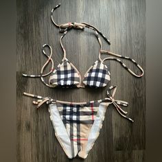 Burberry Bikini Set. Classic Burberry Print. Brand New- Never Worn Designer Summer Swimwear For Beach, Designer Beach Swimwear For Summer, Burberry Bathing Suit, Burberry Swim, Burberry Print, Bathing Suit, Womens Swim, Bathing Suits, Burberry