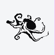 an octopus is drawn in black and white on a white background, it appears to be floating