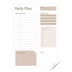 a daily planner with a pen on top of it and the words, daily plan written in