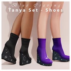 three pairs of purple and black rain boots with stars on them, all in different colors