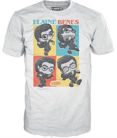 a white t - shirt with an image of two men wearing glasses and the words elane