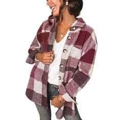 Fantaslook Flannel Shirts for Women Plaid Shacket Jacket Long Sleeve Button Down Shirt Coats This flannel shirts for women use breathable and comfortable polyester, more friendly skin and comfy to wear in spring, fall and winter. Plaid shirts for women features button down shacket , chest with pockets, lapel long sleeve, curved hem, stylish and chic. You will never out of style for womens plaid shacket jacket , a daily trendy must-have for your wardrobe. The classic womens blouses gives the impr Plaid Coat Women, Plaid Shirt Women, Buttoned Shirt, Casual Outwear, Plaid Shirts, Plaid Coat, Winter Jackets Women, Long Sleeves Jacket, Casual Coat