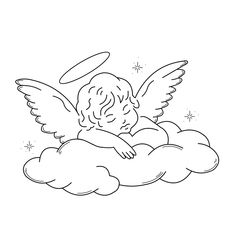 an angel sitting on top of a cloud