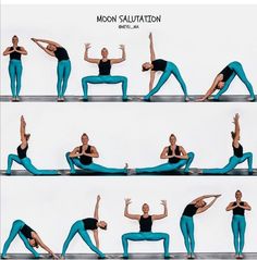 the woman is doing yoga poses on her stomach and arms, both in different positions