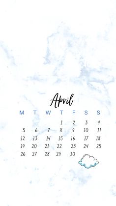 an image of a calendar for the month of apri on marble paper with clouds