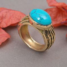 "turquoise ring, gemstone ring, Handmade Ring, 18k gold Ring, Vintage Ring, turquoise jewelry, Ring for women, boho ring, Unique Ring Material :- Brass, Sterling Silver Gemstone :- Turquoise ❥ Add this beautiful one little thing of galactic shine to make you feel unique and to transform your lives. Perfect for any kind of outfit and every occasion. ❥ Customers satisfaction is our biggest priority, please contact us with any questions/queries for future or existing orders, and we will do our best to make sure you are happy with your order. ❥Please make sure to add the correct address during check out. You can return your purchased item within 15 days after successful delivery. We offer a 100% \"Money Back Guarantee\" if you are not satisfied with your purchase. Return charges will be paid b Bohemian Hand Forged Turquoise Ring, Gold Bohemian Turquoise Open Ring, Unique Gold Turquoise Ring With Gemstone, Bohemian Gold Turquoise Open Ring, Turquoise Gemstone Brass Jewelry, Heirloom Gold Turquoise Gemstone Ring, Turquoise Brass Spiritual Jewelry, Artisan Gold Turquoise Ring, Handmade Bohemian Yellow Gold Rings