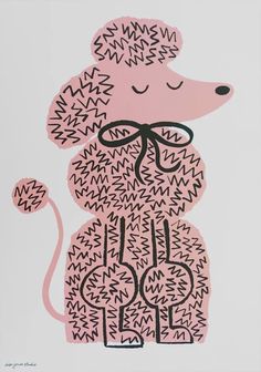 a pink and black drawing of a dog