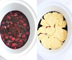 two pictures side by side one with cranberry sauce and the other with ice cream