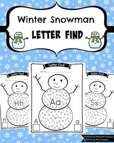 three snowman letter finders with the words winter, and two pictures of them