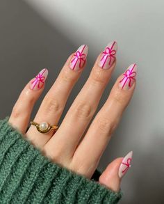 19 Beautiful Pink Christmas Nails For Weddings Christmas Nail Ideas, Bow Nail, Candy Cane Nails, Modern Nails, Nail Pops, Pink Acrylic Nails, Fire Nails