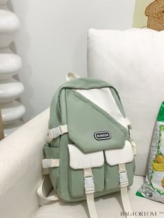 BagForLove - Versatile Letterpatch Decor Backpack - Stylish and Functional Casual Green Shoulder Bag For Students, Green Casual Bag For Students, Casual Green Bag For Students, Green School Bag With Pockets, Green Shoulder Backpack With Pockets, Green Back-to-school Bag With Pockets, Green Shoulder Bag Backpack With Pockets, Casual Green Rectangular Backpack, Casual Green Patchwork Shoulder Bag