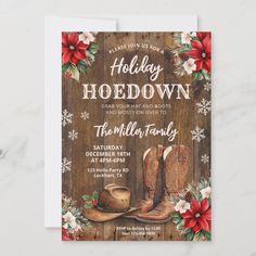 a western themed holiday party with boots and poinsettis