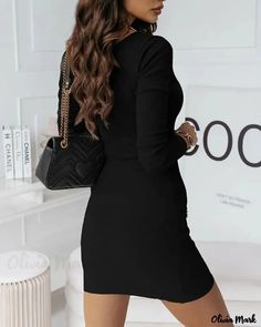 Olivia Mark - Long Sleeve Double Breasted Bodycon Dress Halter Maxi Dresses, Black Bodycon Dress, Long Sleeve Shirt Dress, Dress Size Chart, Spaghetti Strap Dresses, Olivia Mark, Dress P, Double Breasted, Sleeve Styles