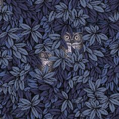 two owls sitting in the middle of leaves