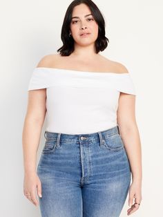 off-shoulder neckline fitted hits below waist models are approx.  5'9" and wear sizes s (4), l (12), and xl (18)machine wash according to the care instruction label Off Shoulder Top Plus Size, Plus Size White, Ribbed Top, Take Me Home, Off Shoulder Tops, Old Navy Tops, Petite Size, Navy Tops, Navy White