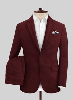 Set off the imperial richness with our Italian Prato Maroon Linen Suit, which brings a luxurious and striking contrast. In addition, our suit is constructed from a pure linen fabric which lays outs porous, breezy and rugged textures creating a lighthearted vibe with a solid finish over a maroon shade. Furthermore, defi Luxury Red Suits With Welt Pockets, Luxury Orange Suits With Notch Lapel, Groomsman Suits Bordoex Tie, Luxury Burgundy Suits With Notch Lapel, Luxury Linen Suits With Notch Lapel, Luxury Linen Single Button Suit, Burgundy Pantone, Maroon Suit, Herringbone Tweed Jacket