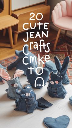 denim crafts that are made to look like rabbits