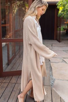 KNITTED CARDIGAN MAXI LENGTH SWEATER TYPE FABRIC SIDE SLITS THICK RIBBING DETAIL Chunky Knit Long Cardigan, Sweater Cardigan Outfit, Knit Long Cardigan, Hold Me Tight, Maxi Cardigan, Long Sweaters Cardigan, Knitted Cardigan, Long Cardigan, Cropped Sweater