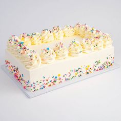 Celebration Sheet Cake - Sweet E's Bake Shop Sprinkle Sheet Cake Birthday, Two Sweet Sheet Cake, Candy Themed Sheet Cake, Sweet One Sheet Cake, Square Buttercream Cake Ideas, Sheet Cake With Sprinkles, Celebration Sheet Cake, Confetti Sheet Cake, Minimalist Sheet Cake