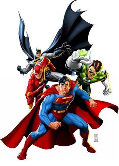 the batman, supermangirl and green lantern characters are depicted in this drawing by jeff vander