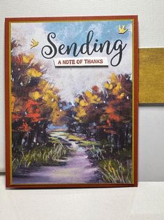 a card with the words sending on it