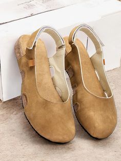 Women's Vintage-Style Beige Suede Slingback Sandals with Cut-Out Design and Cork Sole - Comfortable and Stylish for Summer Wear 2024 - $39.99 Cheap Beige Round Toe Slingback Sandals, Comfortable Beige Slip-on Sandals, Comfortable Leather Slingback Sandals With Cork-bed Midsoles, Beige Casual Slip-on Wedge Sandals, Beige Wedge Sandals With Cork-bed Midsoles And Round Toe, Outdoor Slippers, Summer Flats, Cut Out Design, Womens Sandals Flat